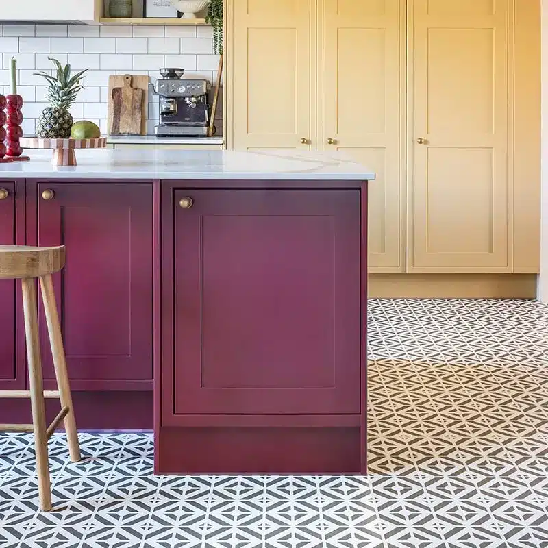 Harvey Maria Aubrey Pavilion Slate Vinyl Tile in Red Kitchen