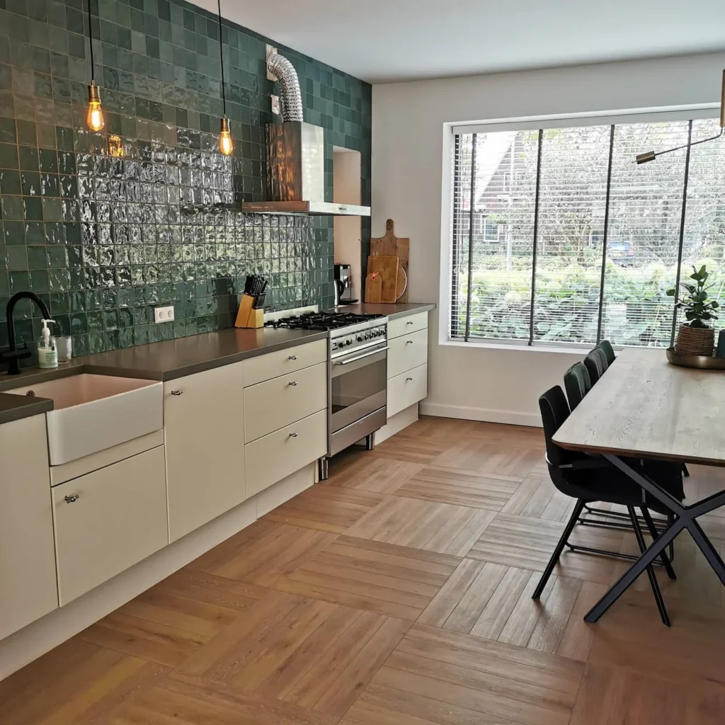 CORETec Floors Kitchen Herringbone Series Mosaic Laying Pattern by @claudia_aldersinterieuradvies