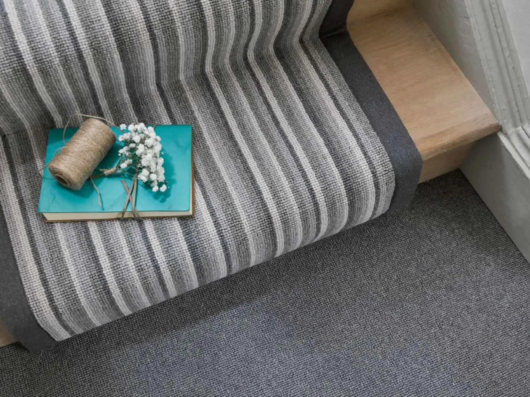 Victoria Carpets Tudor Co-ordinates Horizon Grey Stripe Stair On Pewter Hall Carpet