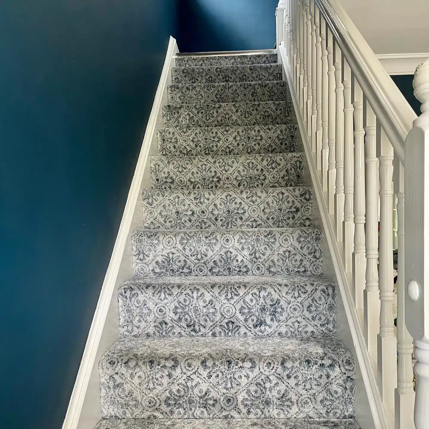 Fells Carpets in Caspian Wilton Seldom Seen on Teak Staircase